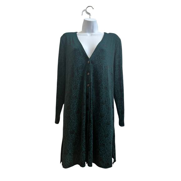 Vintage Rabbit Rabbit Rabbit Green Jacquard V Neck Button Down Tunic 14M Boho - Picture 2 of 12